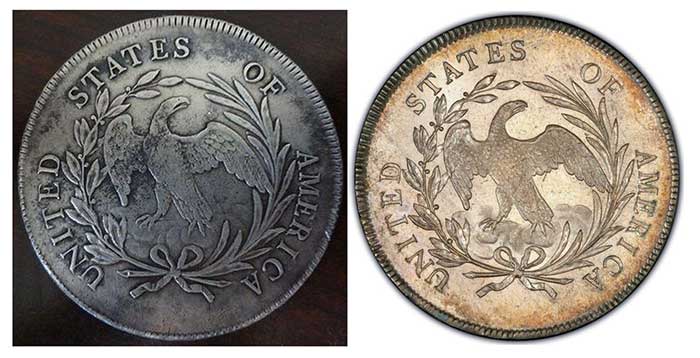 Reverse comparison to a known genuine example (courtesy PCGS)