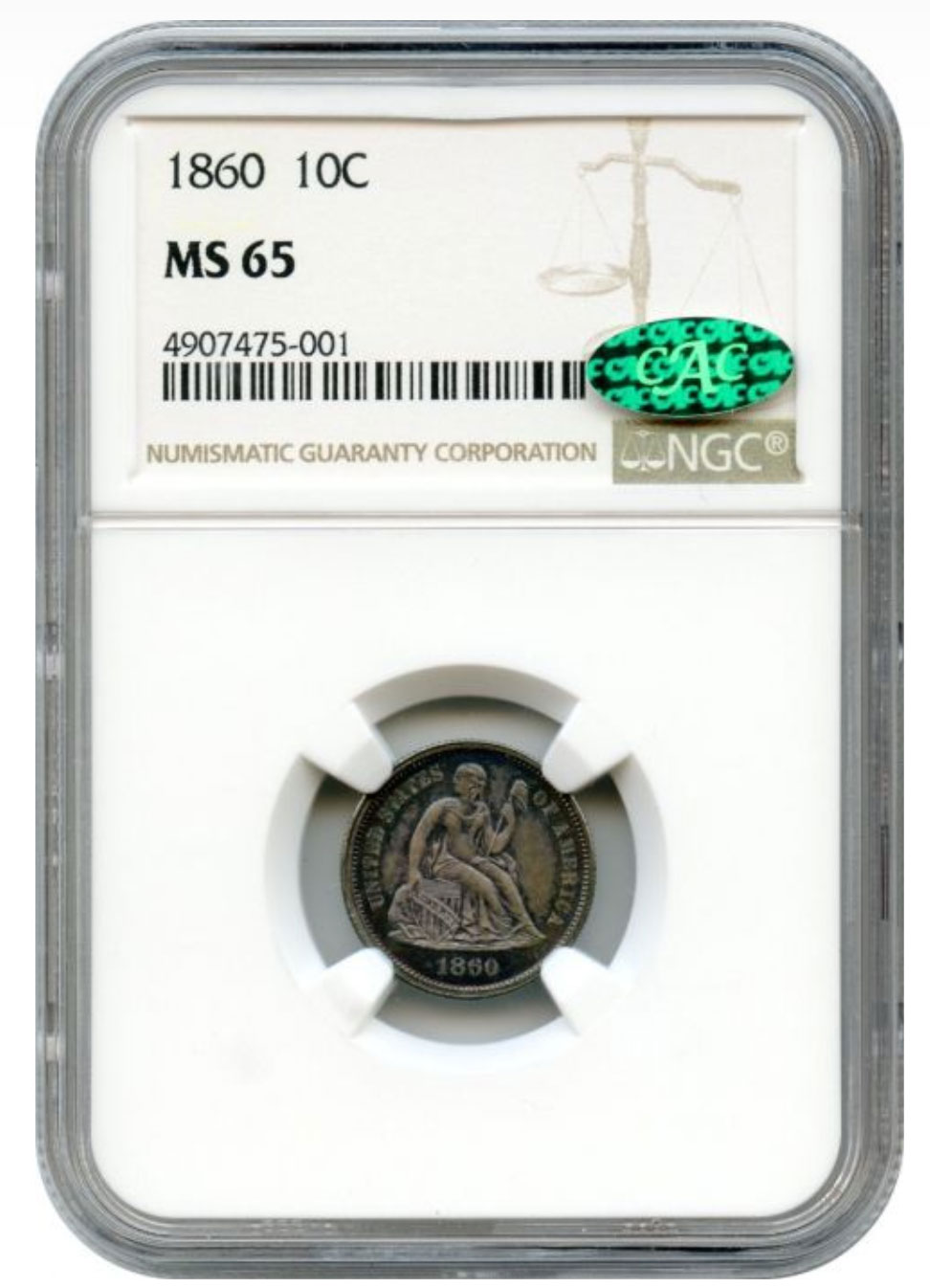 1860 10 cents NGC MS65 CAC
