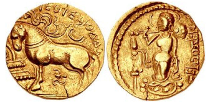 Samudragupta. Circa AD 335-380. AV Dinar (21mm, 7.67 g, 12h). 