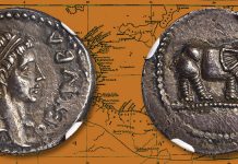 Silver Denarius of Juba II offered at NYINC 2020 by Stack's Bowers Auctions