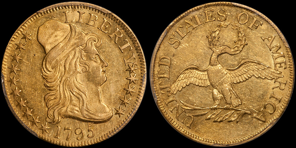 1795 SMALL EAGLE gold $5.00 PCGS AU58. Images courtesy Douglas Winter Numismatics