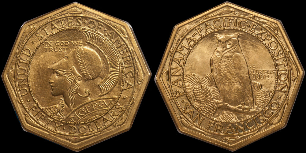 1915-S PANAMA PACIFIC OCTAGONAL $50.00, PCGS MS64+. Images courtesy Doug Winter Numismatics