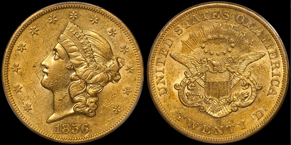 1856-O $20.00 PCGS AU55. Images courtesy Douglas Winter Numismatics