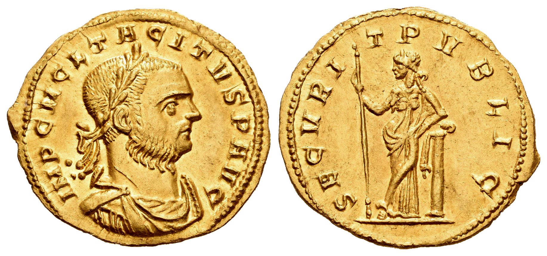 Ancient Roman Coins: Tacitus. Gold Aureus. 275-276 CE Serdica. Images courtesy Tauler and Fau