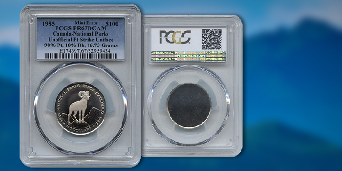 Unique 1985 Canada National Parks Proof $100 Platinum Uniface Coin