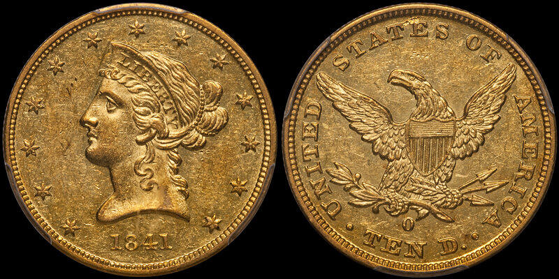 1841-O $10.00 PCGS AU58 CAC. Images courtesy Douglas Winter Numismatics