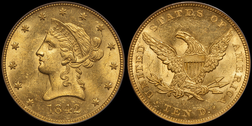 1842-O $10.00 PCGS MS63 CAC. Imges courtesy Douglas Winter Numismatics