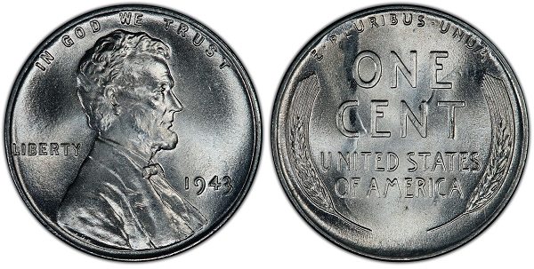 1943 Philadelphia Mint Lincoln 1 Cent Steel War Penny 
