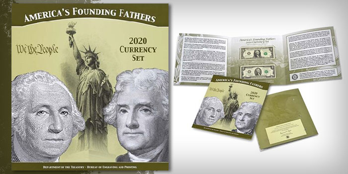 2017 Americas Founding Fathers Set Currency Set $1 $2  From BEP 