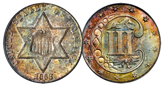 1868 Three-Cent Piece. PCGS MS64 CAC.