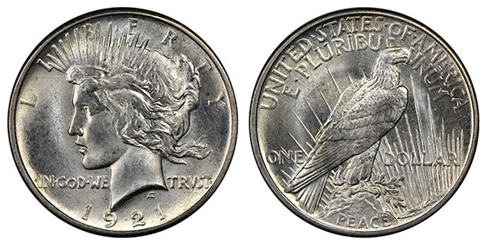 Genuine 1921 Peace Dollar. Image Courtesy: NGC.