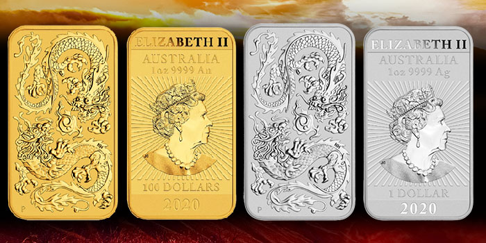Perth Mint Coin Profiles - Australia 2020 Dragon 1oz Gold, Silver Bullion Rectangular Coins