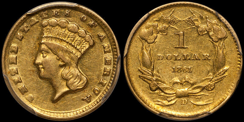 1861-D $1.00 PCGS AU55 CAC. Images courtesy Doug Winter Numismatics