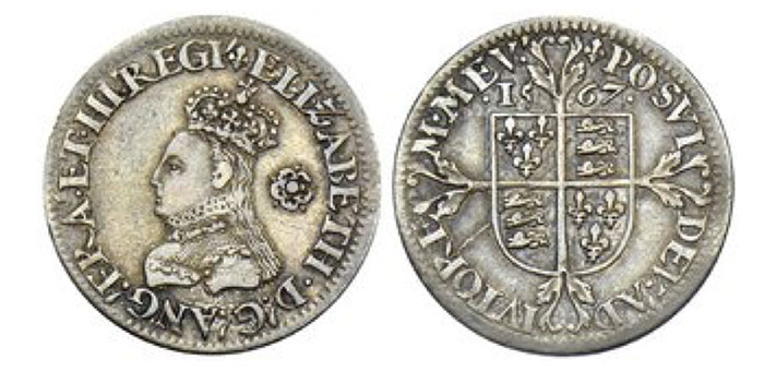 Elizabeth I (1558-1603), Penny, second issue, 0.58g, m.m. martlet, crowned bust left, with decorated bodice, rev. square-topped shield over cross double-fourchée (N.1988; S.2558), small flan, toned, with scuffs across chin, otherwise almost extremely fine.
