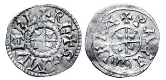 Hungary, Samuel Aba AR Denar. AD 1041-1044. +REX SAMVEL, short cross with triangle in each quarter within dotted circle; all within dotted border / +PANONEIA, short cross with triangle in each quarter within circular linear border; all within circular linear border. CNH 10; Rethy-Probszt 2; Huszár 7. 0.68g, 18mm,