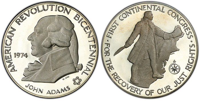 1974 Medal John Adams Silver PCGS PR67DCAM, from the American Revolution Bicentennial Series. National Commemorative Medals Registry Set