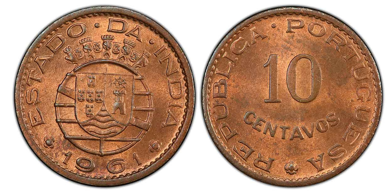 Portuguese India 1961 10 Centavos PCGS MS64RB.