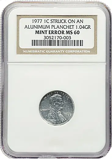 1977 1C Lincoln Cent -- Struck on an Aluminum Planchet -- MS60 NGC