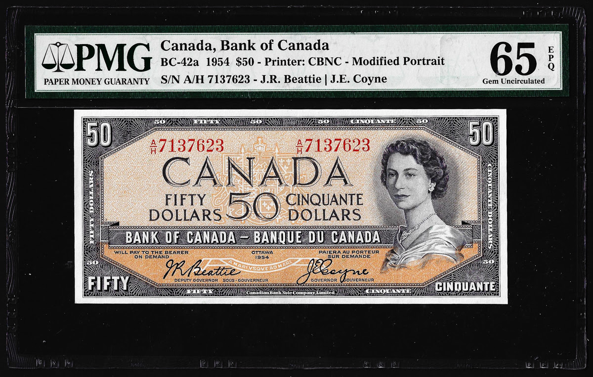 Canada 1954 $50 Modified Portrait. Courtesy NCIC (Numismatic Crime Information Center), Doug Davis