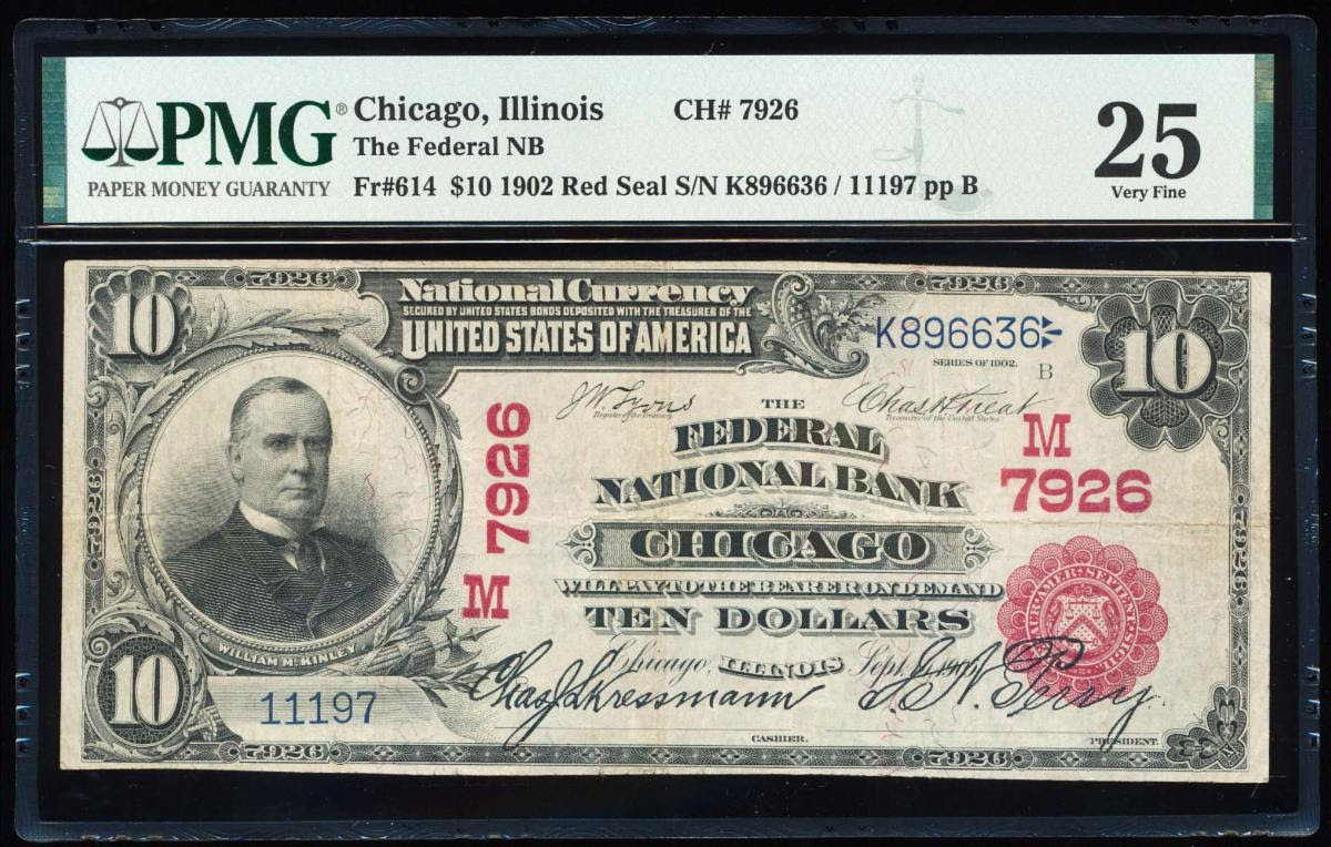 United States $10 National Bank Note - Chicago. Courtesy Numismatic Crime Information Center (NCIC)