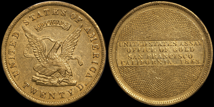 1853 US ASSAY $20.00, .900 THOUS. Doug Winter