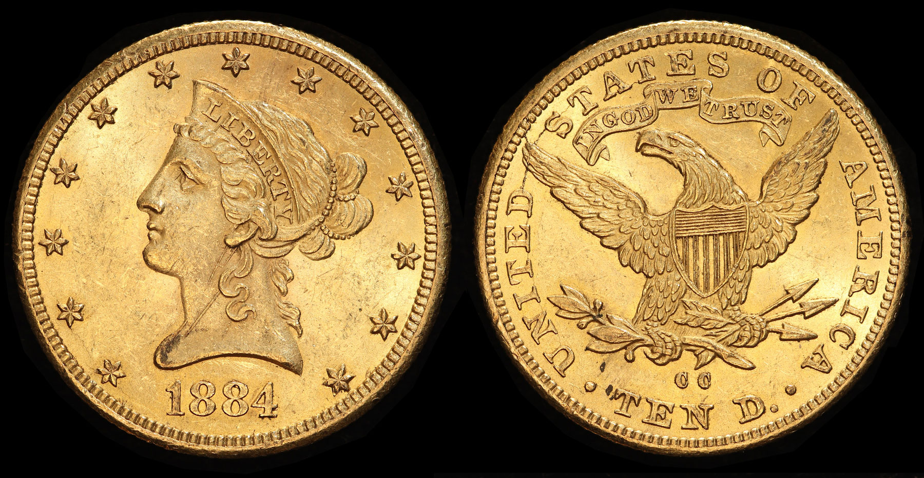 1884-CC $10 Liberty Head eagle PCGS MS-62+