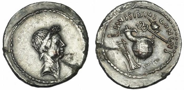 Roman Republic: Julius Caesar, L. Mussidius Longus. AR Denarius (Fouree?)