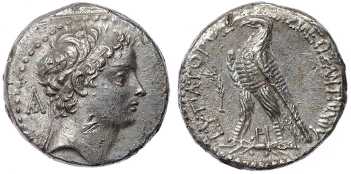 Selukid Empire. Antiochos V Eupator 164-162BC. AR Tetradrachm (27mm 14.17g) Ake-Ptolemais mint