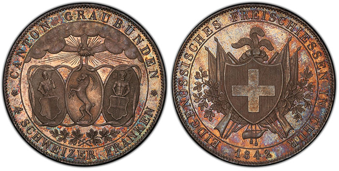 SWITZERLAND. 1842 AR 4 Francs. PCGS MS66.