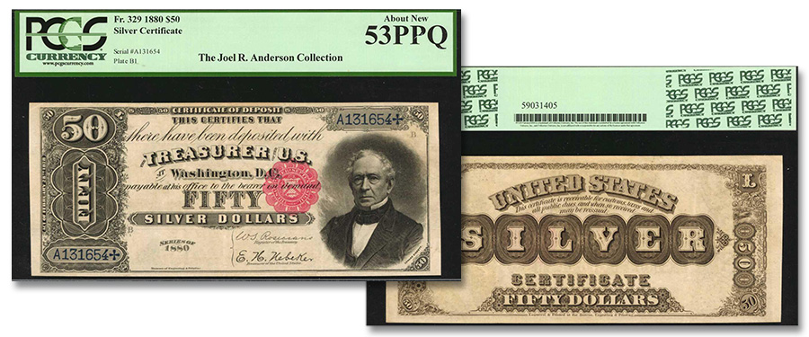 Finest Graded “Black Back” 1880 $50 Silver Certificate at Stack's Bowers Auction
