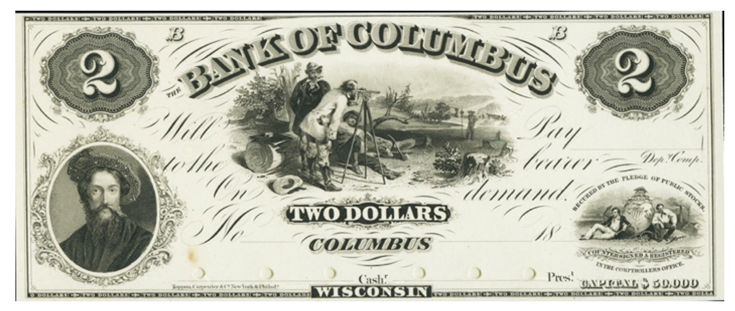 $2, Bank of Columbus, Columbus, WI (1850s?) Eric P. Newman Numismatic Portal