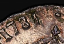 Close-up of alteration on altered date 1784 Ecu. Image courtesy PCGS