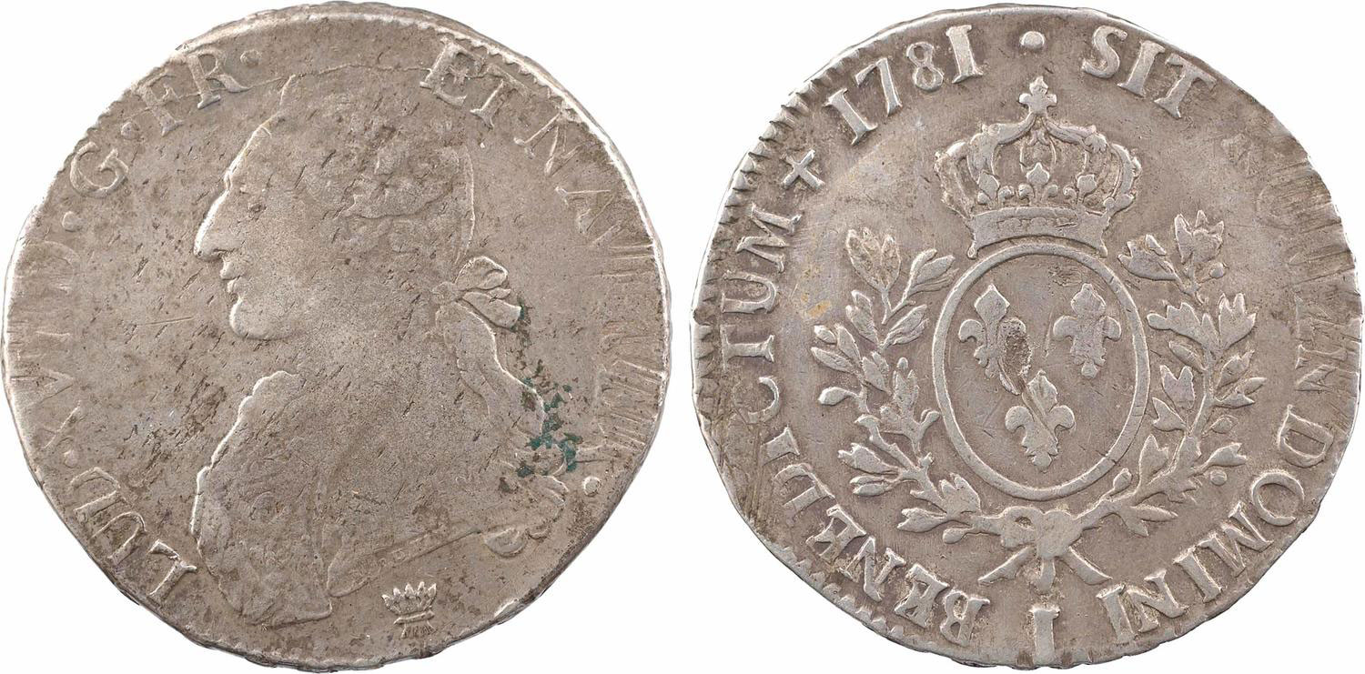 Genuine France 1781-I Ecu. Image courtesy of iNumis (Mail Bid Sale 38, Lot 414)