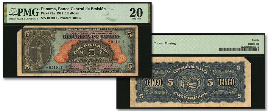 Scarce 1941 Panama 5 Balboas Note at Stack's Bowers Jan. World Paper Money Auction