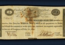fully signed, issued, and uncancelled Act of February 24, 1815, $3 note featured in the Heritage sale of the Mike Coltrane Collection
