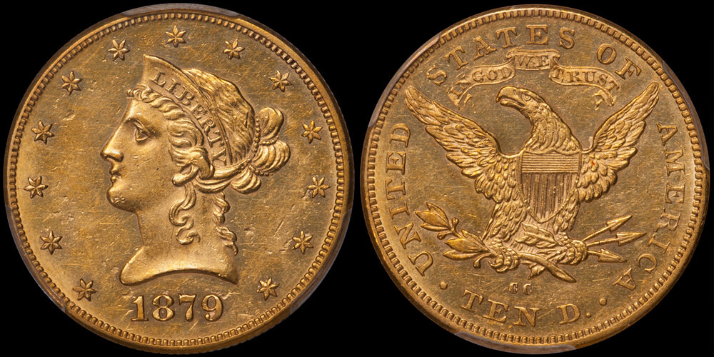 1879-CC $10.00 PCGS AU58. Images courtesy Doug Winter