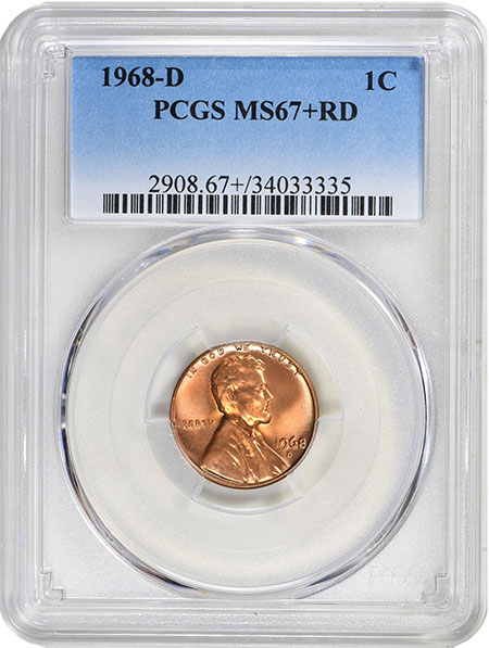 1968-D Lincoln Cent. PCGS MS67+RD. Image: GreatCollections.