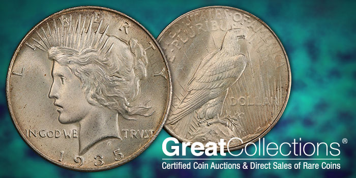 Tied for Finest 1935 Peace Dollar Offered by GreatCollections