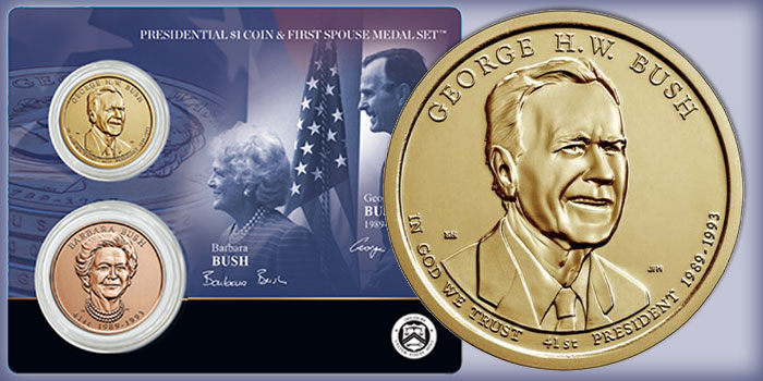 George H.W. Bush Presidential $1 Coin, Barbara Bush First Spouse Medal Coming Soon