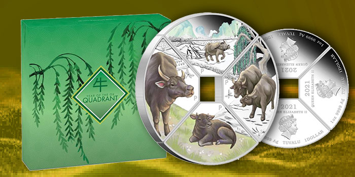 2021 Year of the Ox Quadrant 1oz Silver Proof 4-Coin Set From Perth Mint