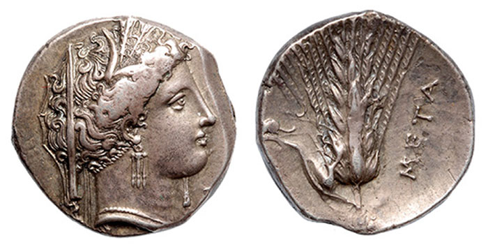 Italy, Lucania, Metapontum, c.340-330 BCE. Silver stater.