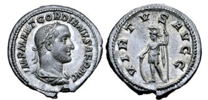 Gordian II AR Denarius. Rome, March-April 238 CE