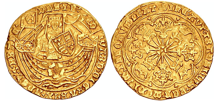 YORK. Edward IV. First reign, 1461-1470. AV Ryal – Rose Noble (35mm, 7.52 g, 5h).
