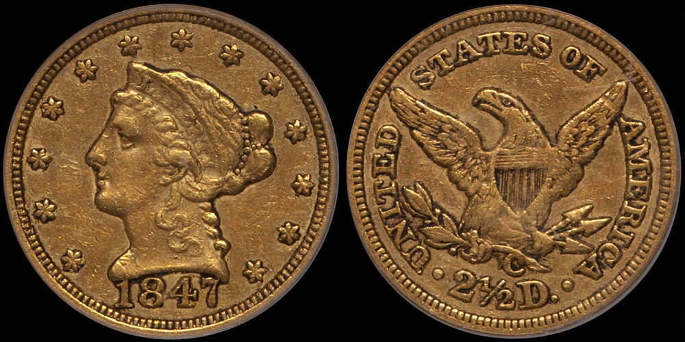 1847-C $2.50 PCGS EF40 CAC. Images courtesy Doug Winter