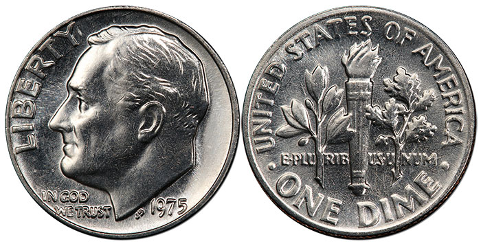 An ordinary 1975 Dime struck at the Philadelphia Mint.