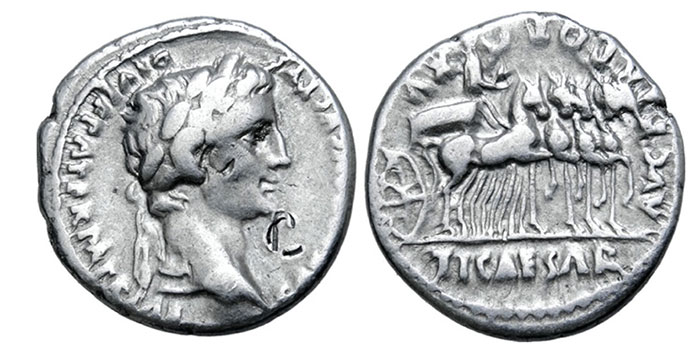 Augustus. 27 BC-AD 14. AR Denarius (20.5mm, 3.73 g, 6h). Uncertain Spanish mint (Colonia Caesaraugusta?). Image: CNG.