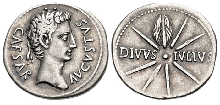 Augustus AR Denarius. Lugdunum, AD 13-14. Image: CNG.
