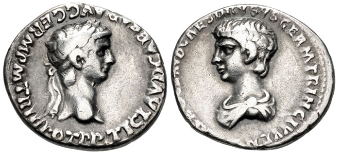 Claudius, with Nero as Caesar. AD 41-54. AR Denarius (18mm, 362 g, 4h). Lugdunum (Lyon) mint. Image: CNG.