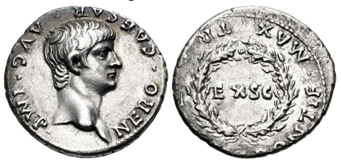 Nero. AD 54-68. AR Denarius (18mm, 3.55 g, 6h). Lugdunum (Lyon) mint. Image: CNG.