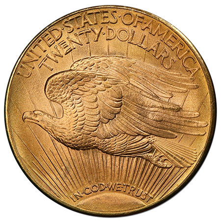 Reverse, 1933 Saint-Gaudens $20 double eagle gold coin